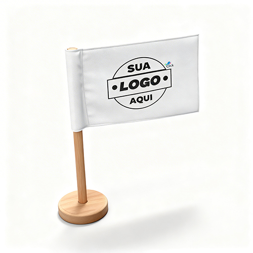 Banderia de mesa 15x20cm tecido Oxford, base redonda 9cm e haste em madeira 28cm. 4x4 cores